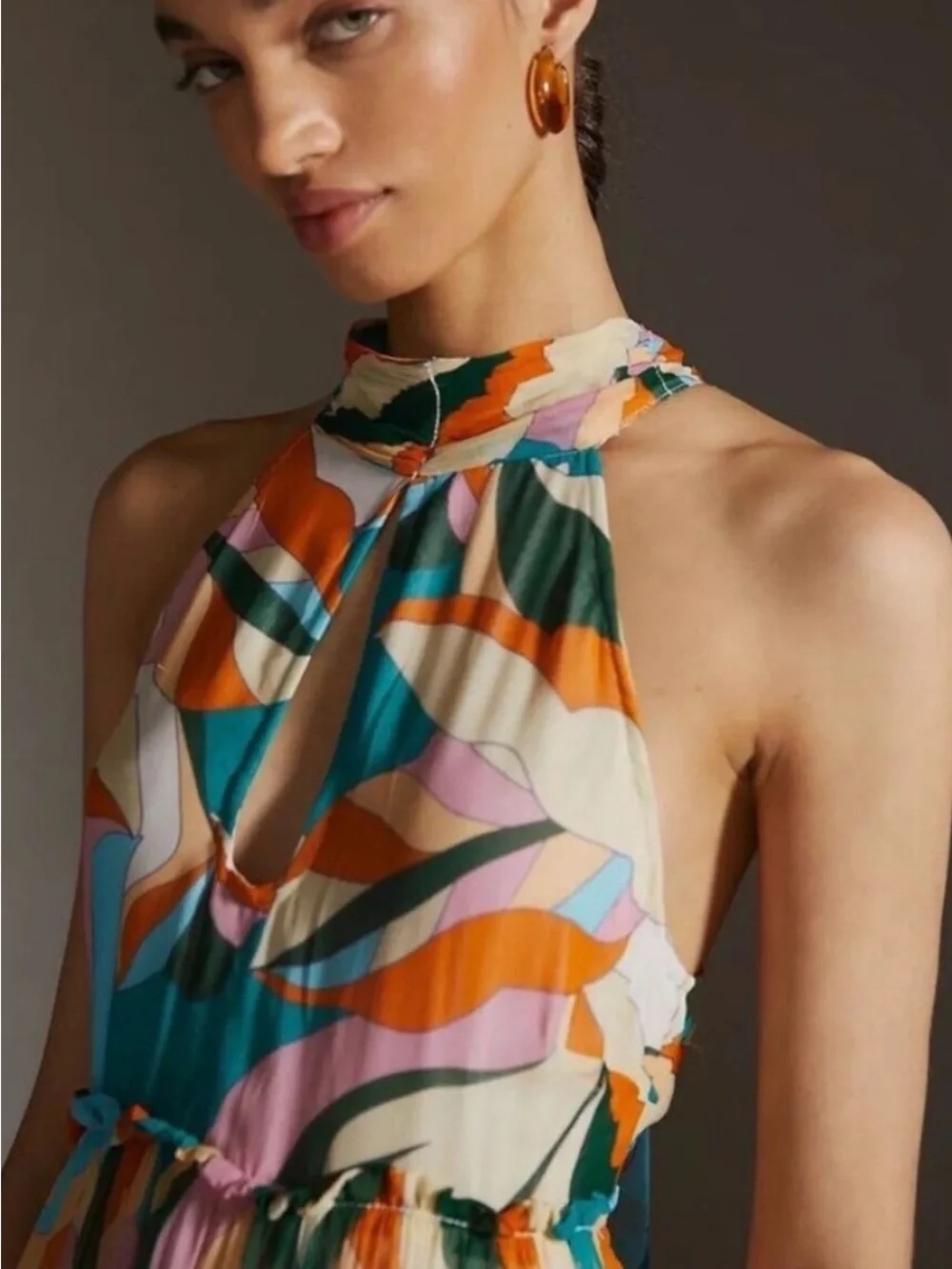 Anthropology Maeve Tierd Keyhole Maxi Dress